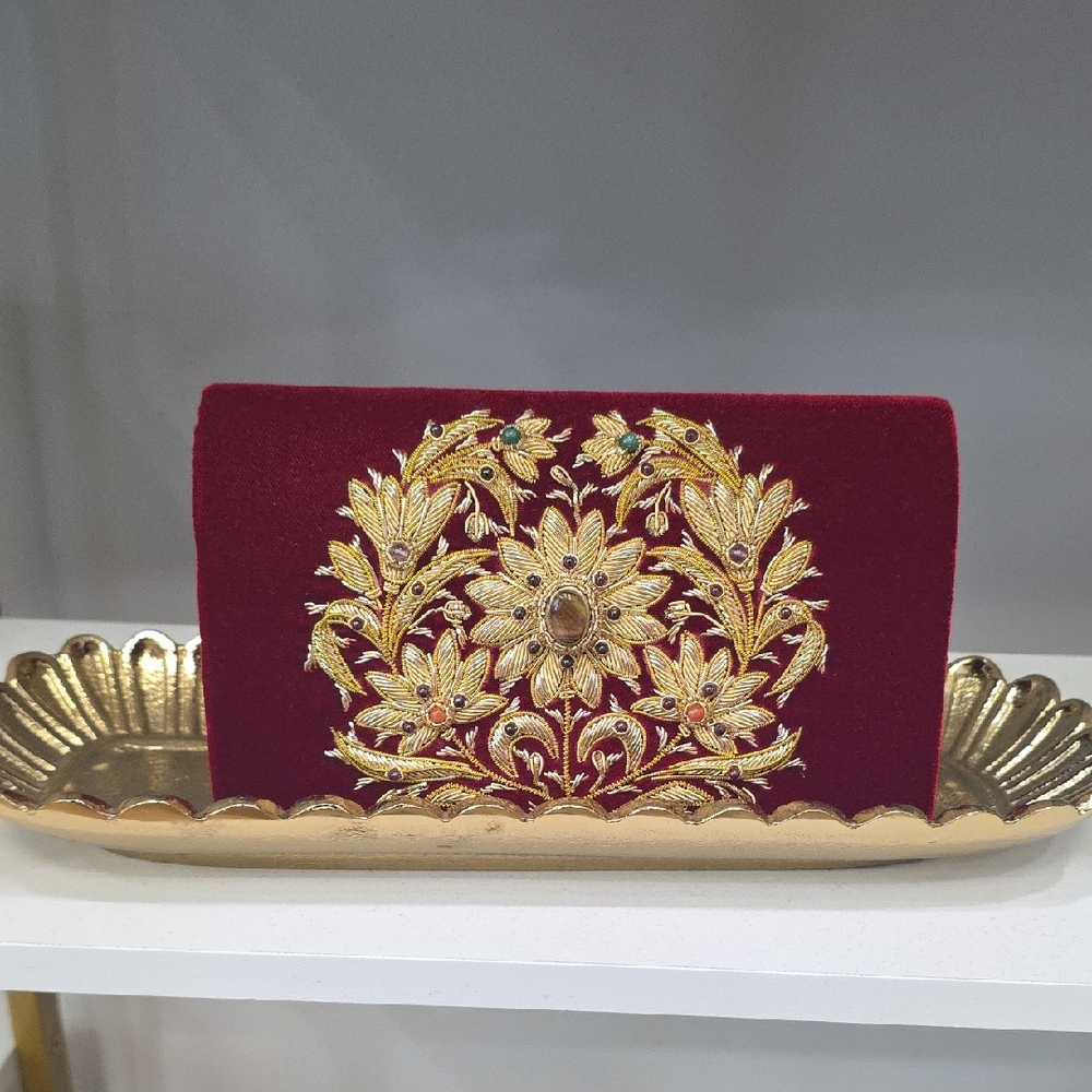 Handmade Red Velvet Gold Amethyst Crossbody Bag